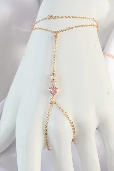 316L Çelik Gold Renk Pembe Taşlı Kalp Tasarımlı Şahmeran ürün görseli 1