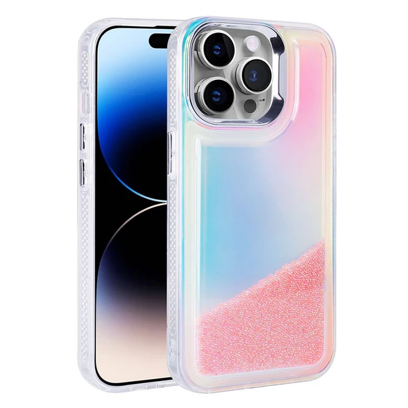 iPhone 14 Pro Max Kılıf Airbagli Renkli Arka Yüzey Boncuk Tasarımlı Kumul Kapak ürün görseli 1