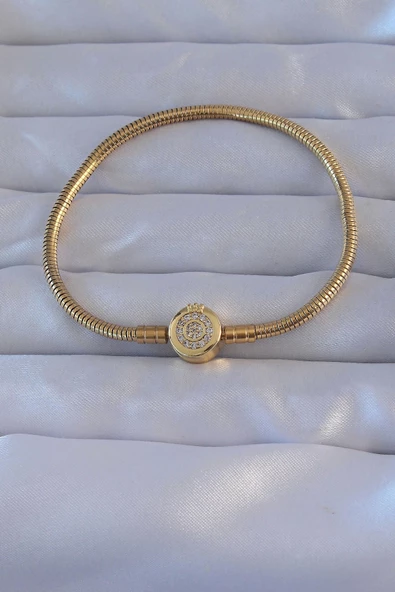 Pirinç Gold Renk Zirkon Taşlı Charm Bileklik ürün görseli 1