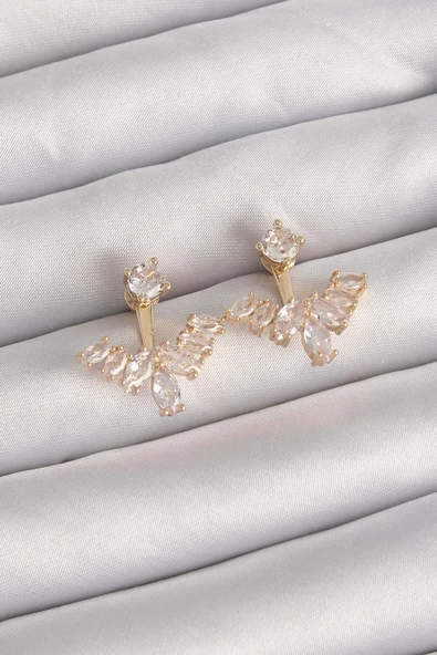 Pirinç Gold Renk Zirkon Taşlı V Model Küpe ürün görseli 1
