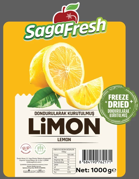 SagaFresh Dondurularak Kurutulmuş Limon Dilimleri 1000gr ürün görseli 1