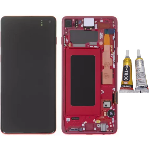 TE Samsung S10 G973F Uyumlu Çıtalı Lcd Ekran Kırmızı + B7000 ürün görseli 1