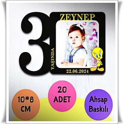 Bebek Çocuk Doğum Günü Resimli Ahşap Magnet 20 Adet a18 ürün görseli 1