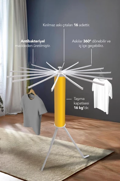 House Plus Hely Açılıp Kapanabilir 360° Dönebilen Kurutmalık Askısı Gold – KRT57058-5 ürün görseli 1