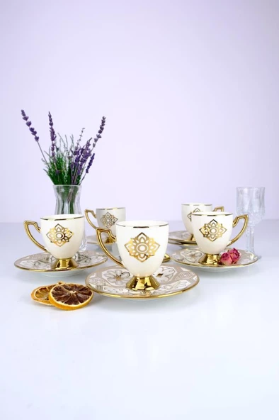 Digithome Milano 6 Kişilik 12 Parça Porselen Kahve Fincan Takımı Gold Yaldızlı Krem - VOGUE-113 C320.042 ürün görseli 1