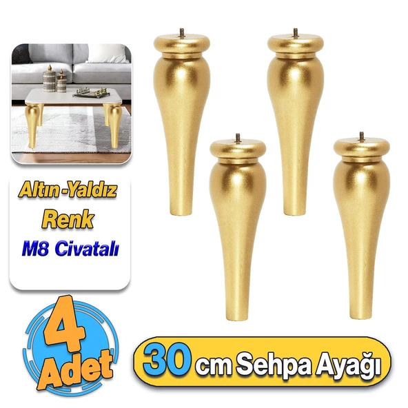Sembol Plastik Sehpa Ayağı 30 cm Altın Yaldız 4 Adet Mobilya Orta Sehpası M8 Civatalı Ayak Ayaklar ürün görseli 1