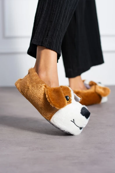 Albishoes Sevimli Köpek Hayvan Figürlü Peluş Yumuşak Taban Ev Botu Kışlık Hayvanlı Ev Panduf (30-40) ürün görseli 1