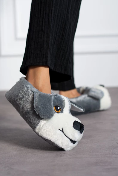 Albishoes Sevimli Köpek Hayvan Figürlü Peluş Yumuşak Taban Ev Botu Kışlık Hayvanlı Ev Panduf (30-40) ürün görseli 1
