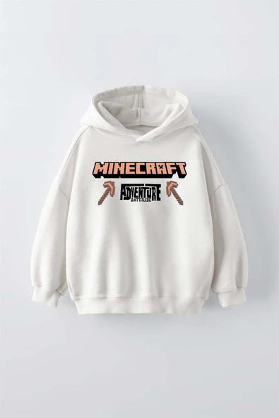 ERKEK ÇOCUK MINECRAFT MODELLİ KOL MANŞETLİ PAMUK KAPŞONLU SWEAT ürün görseli 1