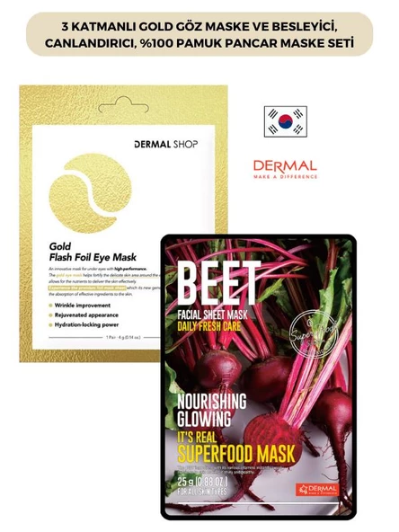 3 Katmanlı Gold Göz Maske ve Besleyici, Canlandırıcı, %100 Pamuk Pancar Maske Seti ürün görseli 1