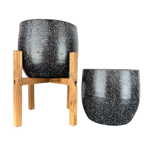 Bitki Tasarımı Ev Dekorasyon Aksesuar Siyah Granit Toprak Saksı Saksılık Salon Çiçeklik İkili Set Ayaksız - 4 Ayaklı- 19 CM ürün görseli 1