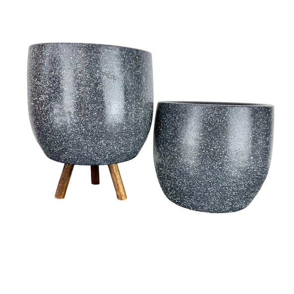 Bitki Tasarımı Gri Granit Toprak Saksı Saksılık Salon Çiçeklik İkili Set Ayaksız - 3 Ayaklı- 19 CM ürün görseli 1