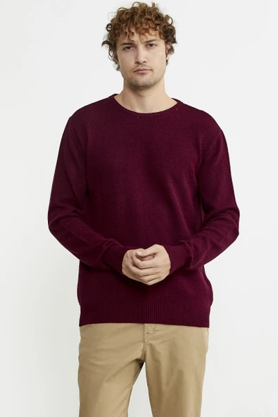 Basic Sıfır Yaka Triko Kazak - Bordo - Resim 3