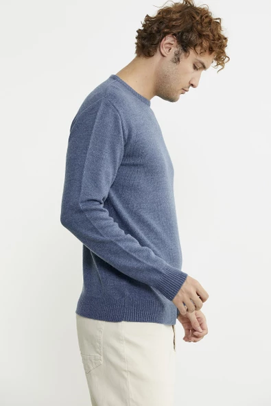 Basic Sıfır Yaka Triko Kazak - Indigo - Resim 5