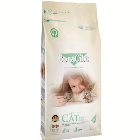 BonaCibo Adult Cat Lamb & Rice Kuzu Etli ve Pirinçli Yetişkin Kedi Maması 2 Kg ürün görseli 1