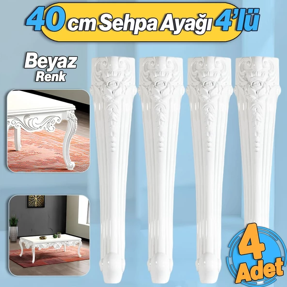Nehir Plastik 4 Adet Sehpa Ayağı 40 cm Beyaz Orta Ayak Zigon Sehpa Mobilya Masa Ayakları Beyaz ürün görseli 1