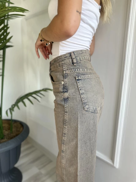 Kadın Eskitme Baggy Jean Mavi - Resim 6
