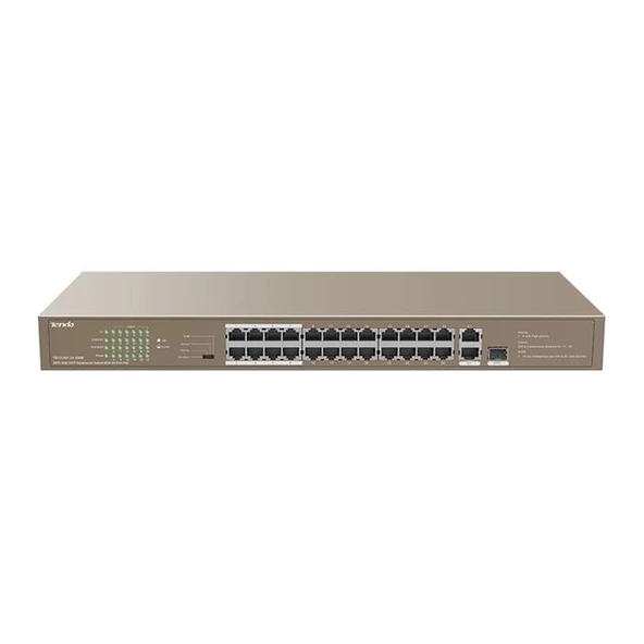 TENDA 24port 250w FULL PoE TEF1126P-24-250W 10/100/ 2x1000 1X SFP Yönetilemez Switch RackMount ürün görseli 1