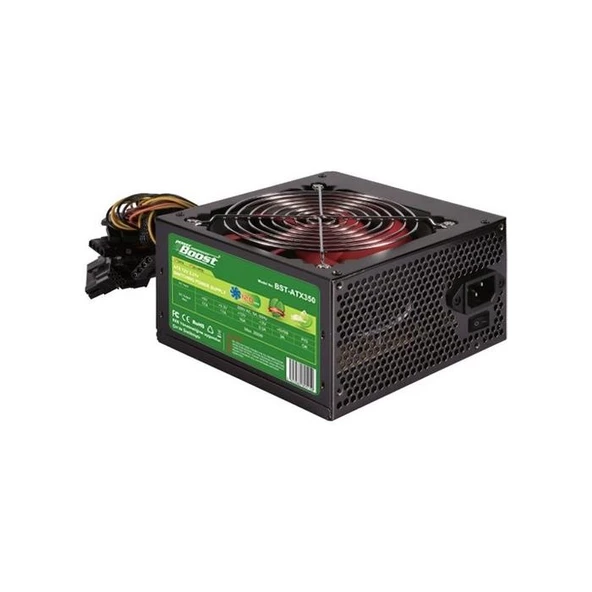 PowerBoost BST-ATX350R 350w, PPFC 12cm Kırmızı Fanlı ATX PSU Power kablo (Retail Box) BST-ATX350R ürün görseli 1