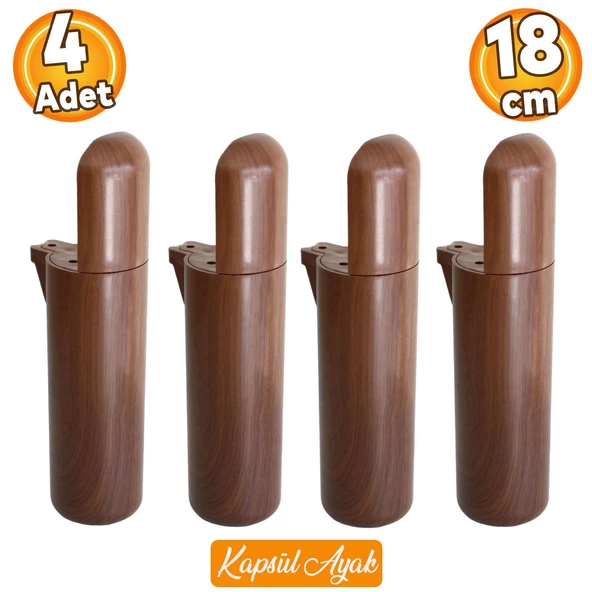 Kapsül Bohem Mobilya Kanepe Koltuk Baza Yükseltici Ayağı Ayakları Ahşap Desenli Ceviz 18 cm 4 Adet ürün görseli 1