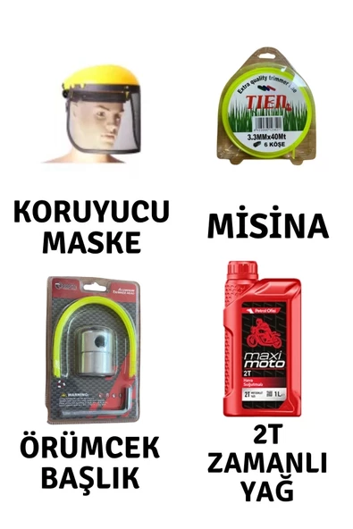 Motorlu Tırpan Seti Koruyucu Maske-Misina-Örümcek Başlık-Yağ ürün görseli 1