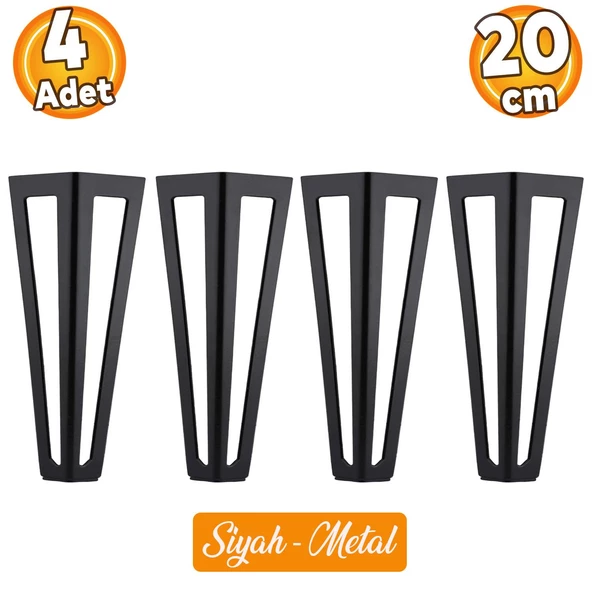 Ovit Metal Siyah 20 Cm Mobilya Koltuk Kanepe Konsol Tv Ünitesi Yükseltici Ayağı Ayakları 4 Adet ürün görseli 1