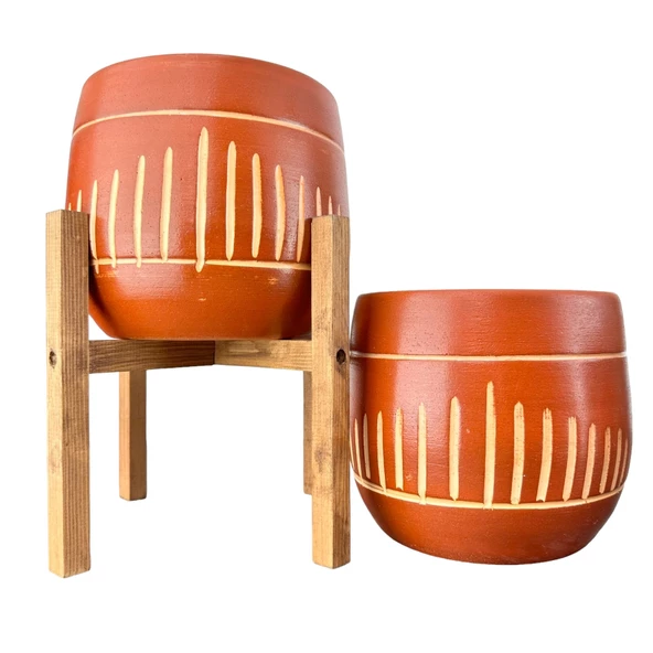Bitki Tasarımı Beyaz Nokta Desenli Toprak Saksı Saksılık Salon Çiçeklik İkili Set Ayaksız - 4 Ayaklı- 19 CM ürün görseli 1