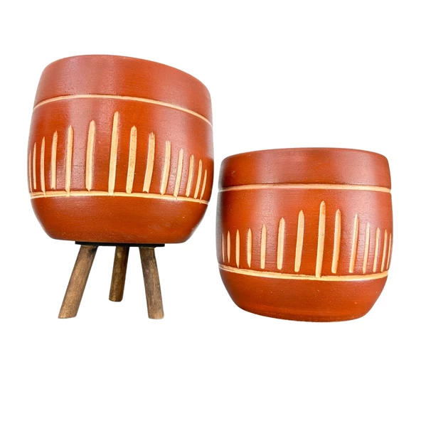 Bitki Tasarımı  Beyaz Nokta Desenli Toprak Saksı Saksılık Salon Çiçeklik İkili Set Ayaksız - 3 Ayaklı- 19 CM ürün görseli 1
