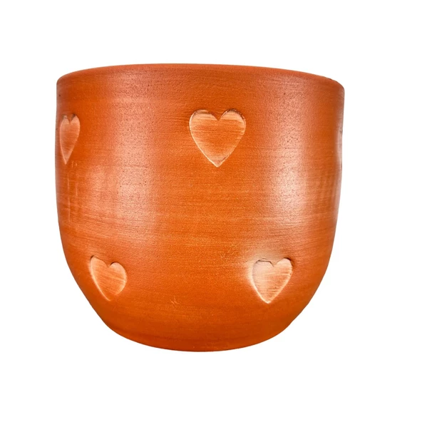 Bitki Tasarımı  Kalp Desenli Toprak Saksı Saksılık Salon Çiçeklik - 19 CM ürün görseli 1