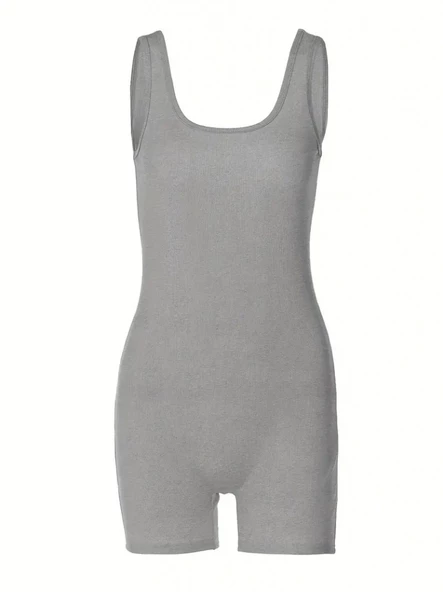 Kadın Kalın Askılı Bodycon Kaşkorse şort Tulum - Resim 5
