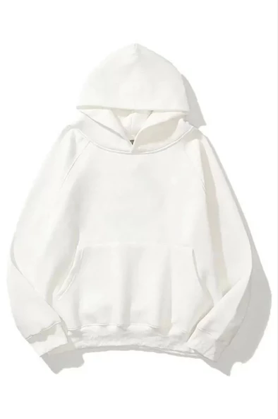 3 İplik Pamuklu Unisex Kapşonlu Sweetshirt - Beyaz ürün görseli 1
