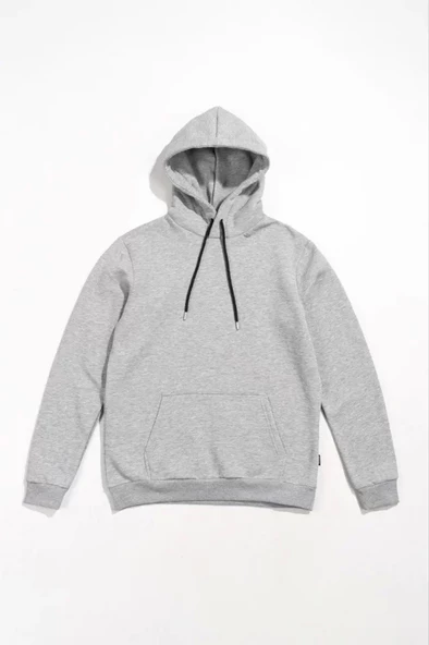 Erkek Uzun Kol Kapşonlu Basic Sweatshirt Hoodie - Gri ürün görseli 1