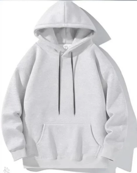 Erkek Uzun Kol Kapşonlu Basic Sweatshirt Hoodie - Gri - Resim 2