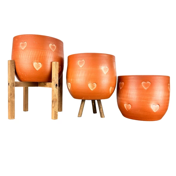Bitki Tasarımı Aksesuar Kalp Desenli Toprak Saksı Saksılık Salon Çiçeklik Üçlü Set - 19 CM ürün görseli 1
