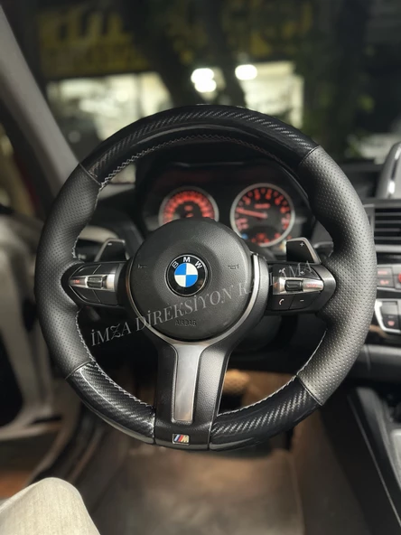 Bmw F30 Araca Özel Dikmeli Direksiyon Kılıfı (Mikrofiber Kristal Carbon) ürün görseli 1