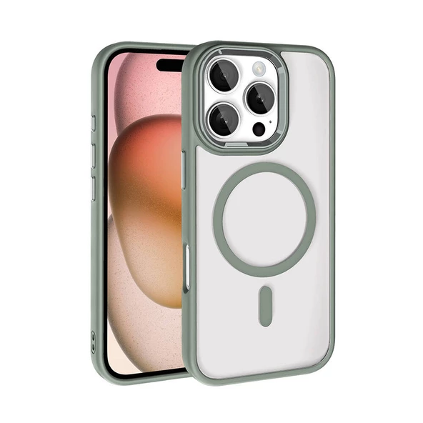 iPhone 16 Pro Kılıf Wireless Şarj Özellikli Krom Magsafe Silikon Kapak ürün görseli 1