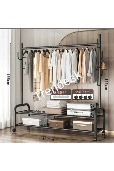 TRENDESK Metal Siyah / Beyaz  Portmanto Konfeksiyon Askısı Ayaklı Askılık Elbise Askılığı  155*150 cm ürün görseli 1