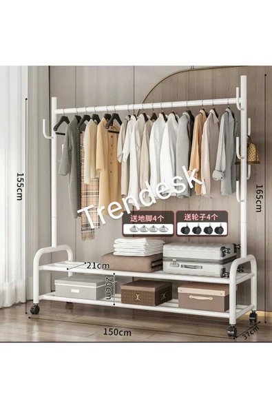 TRENDESK Metal Siyah / Beyaz  Portmanto Konfeksiyon Askısı Ayaklı Askılık Elbise Askılığı  155*150 cm ürün görseli 1