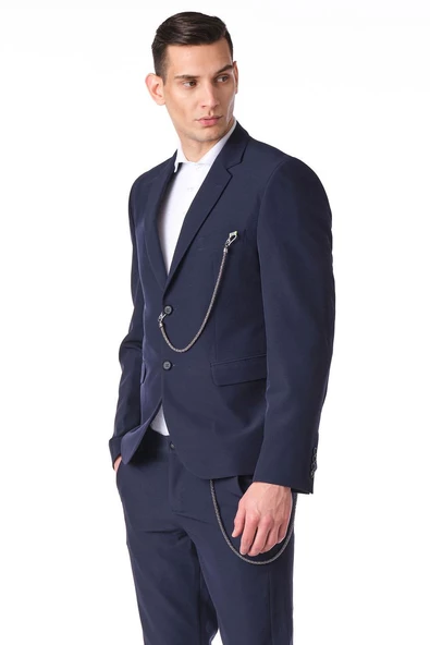 CEKMON Erkek Regular Fit Zincir Detaylı Blazer Rahat Klasik Ceket - Resim 7