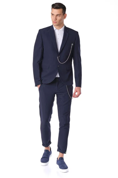 CEKMON Erkek Regular Fit Zincir Detaylı Blazer Rahat Klasik Ceket - Resim 9
