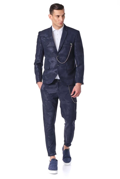CEKMON Erkek Regular Fit Zincir Detaylı Blazer Rahat Klasik Ceket - Resim 12