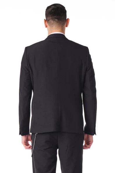 CEKMON Erkek Regular Fit Zincir Detaylı Blazer Rahat Klasik Ceket - Resim 5