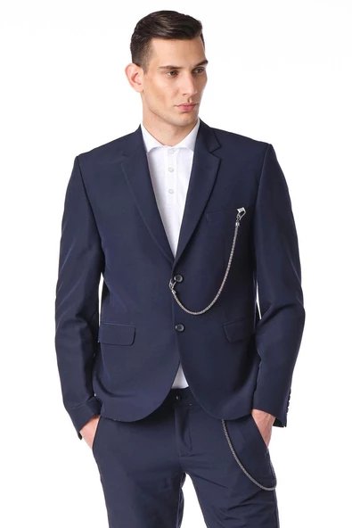 CEKMON Erkek Regular Fit Zincir Detaylı Blazer Rahat Klasik Ceket - Resim 6