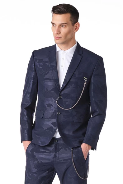 CEKMON Erkek Regular Fit Zincir Detaylı Blazer Rahat Klasik Ceket - Resim 10