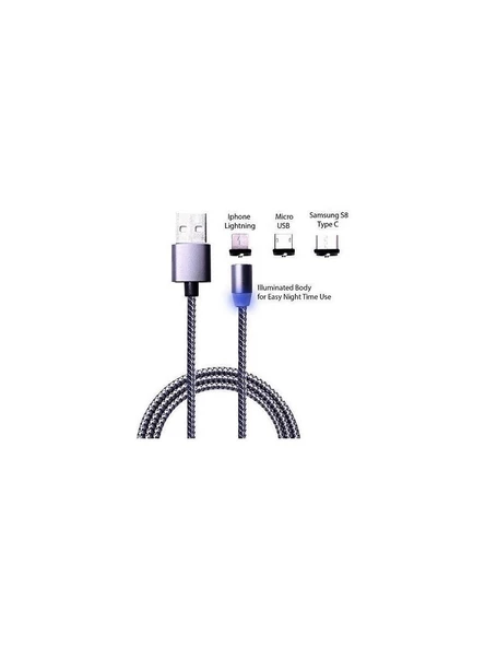 Iphone Lightning Samsung Micro Usb Type C Mıknatıslı Şarj Kablosu - Resim 3