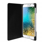 Galaxy E7 (E700) Dot View Yan Kapaklı Uyku Modlu Kılıf Siyah thumbnail 2