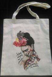 Frida Temalı Bez Çanta Tote Bag - Fermuarlı iç cep thumbnail 1