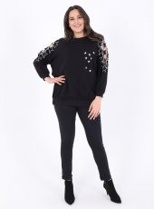 Büyük Beden Star Sweat Siyah thumbnail 1