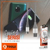 Ktools Spring 2.4A 1M Örgü Kablo Type C Füme Data ve Şarj Kablosu thumbnail 2