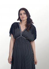 Çizgili Siyah Uzun Elbise thumbnail 1